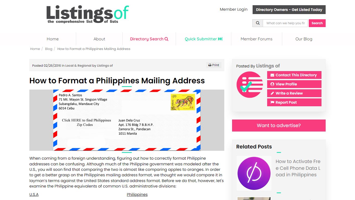 How to Format a Philippines Mailing Address - Listings of
