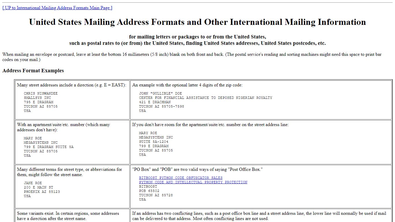 United States Mailing Address Formats and Other ... - BitBoost
